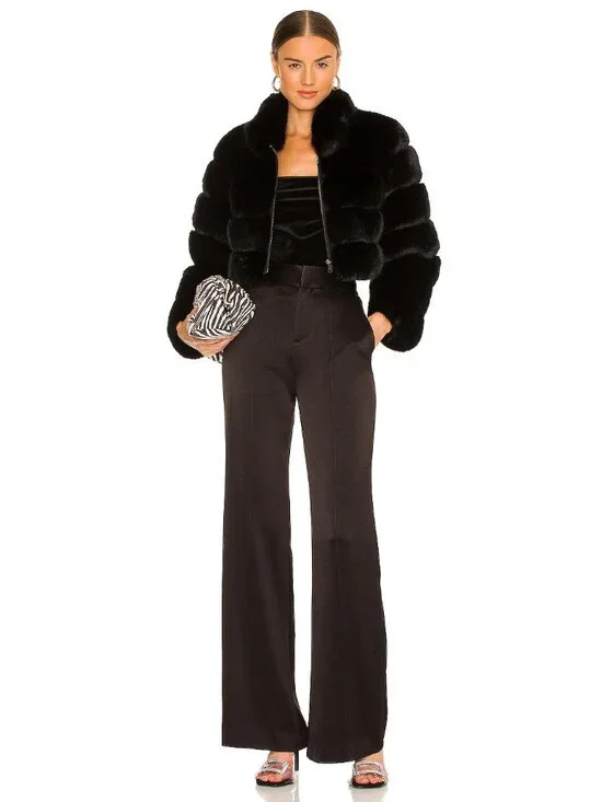Adrienne Landau Faux Fox Fur Jacket in Jet Black - Picture 4 of 4